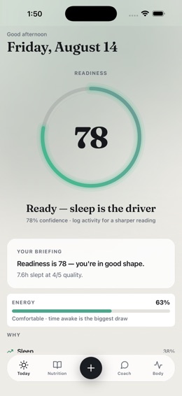 Today, showing a readiness score